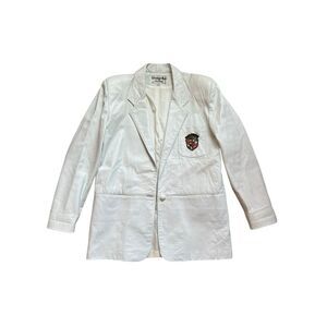 Vintage Giovinezza‎ Moda Rocco D'Amelio White Medium Leather Blazer Crest Coat